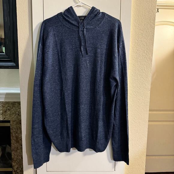 NWT j.CREW Plaited linen-cotton hooded Men’s sweater Blue Size XXL - Picture 2 of 7